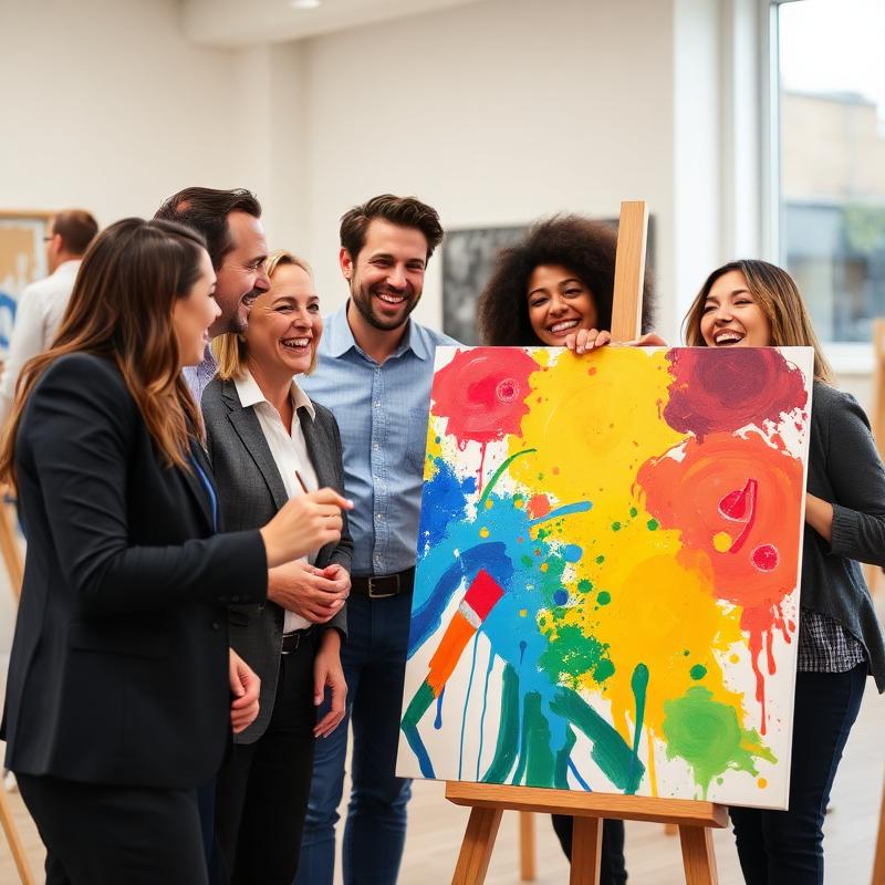 Corporate team painting together